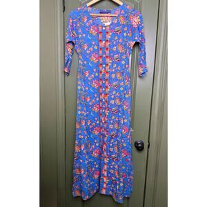 NWT Ro's Garden Blair Long Kurta Kaftan Rainbow Resort Dress Light Blue Baru XS